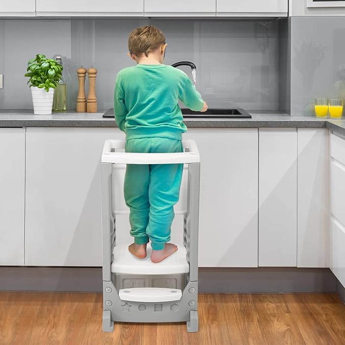 Kids Kitchen Step Stool with Whiteboard, Toddler Tower with