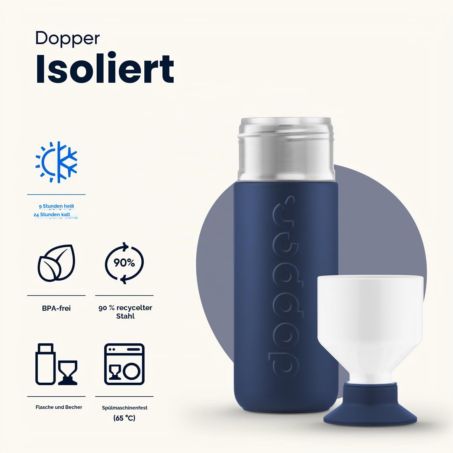 Dopper Insulated Thermosflasche 350ml, 580ml, 1L - Stainless steel drinking bottle - Coffee mug to go - Thermo mug for coffee, tea - Double-walled, leak-proof, keeps cold for 24h / hot for 9h