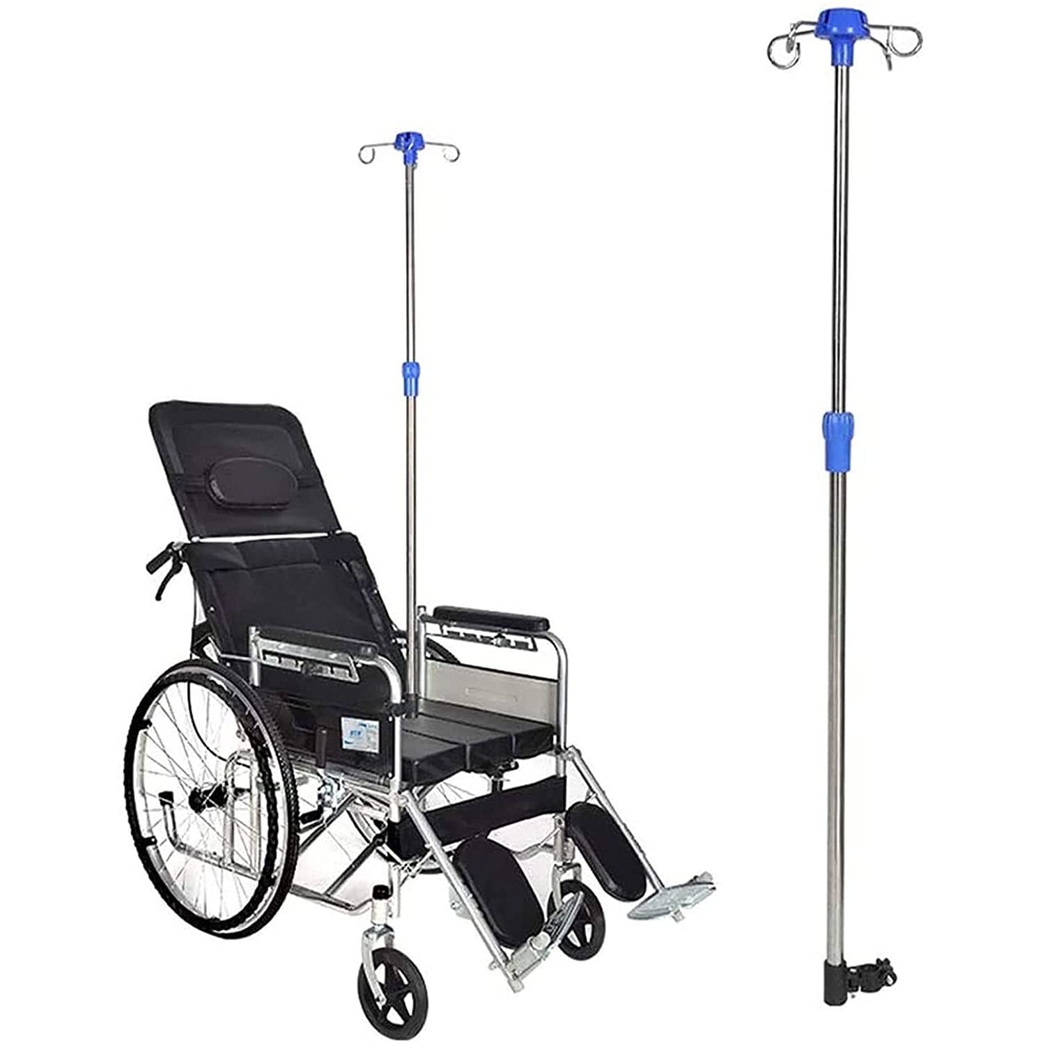 Support de perfusion pour fauteuil roulant anti basculement