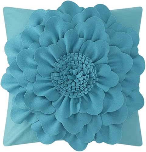 JWH Fundas de almohada estéticas decorativas con diseño de flores, color verde azulado, funda de almohada hecha a mano, cojín sólido para sofá,