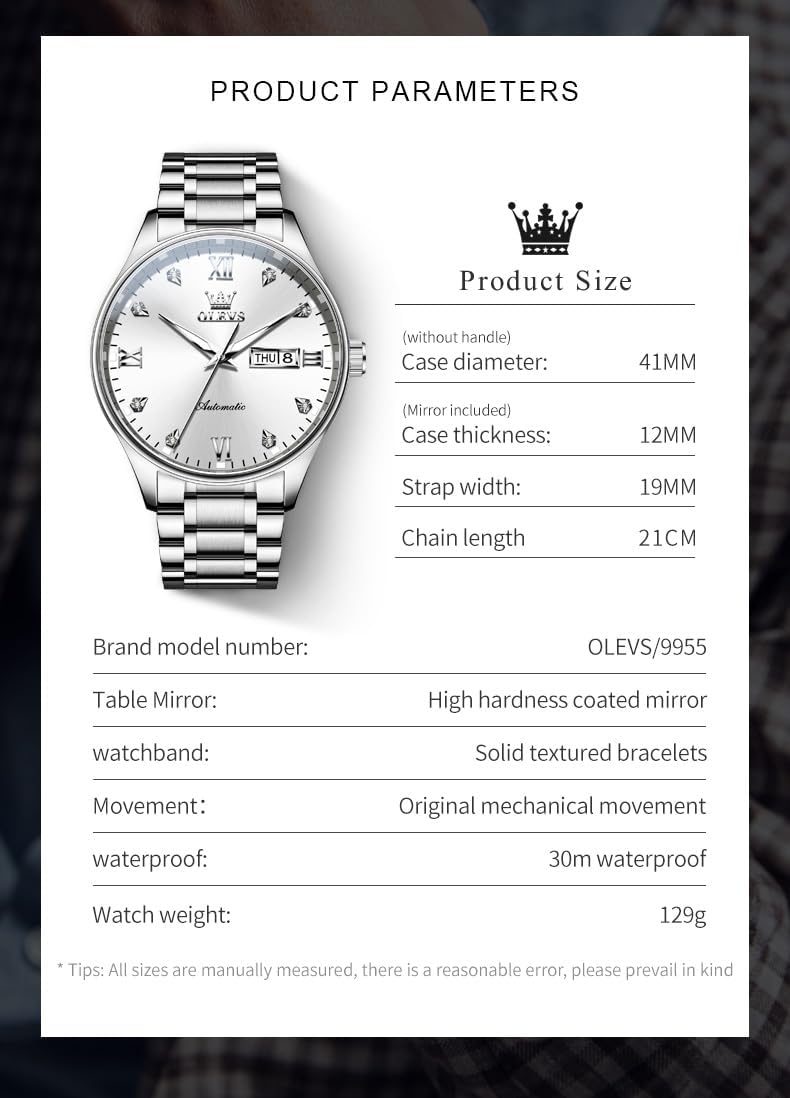 OLEVS Automatic Watches for Men Self Winding Mechanical Wristwatch Luxury Business Dress Stainless Steel Luminous Waterproof Calendar Mens Watch - Image 5