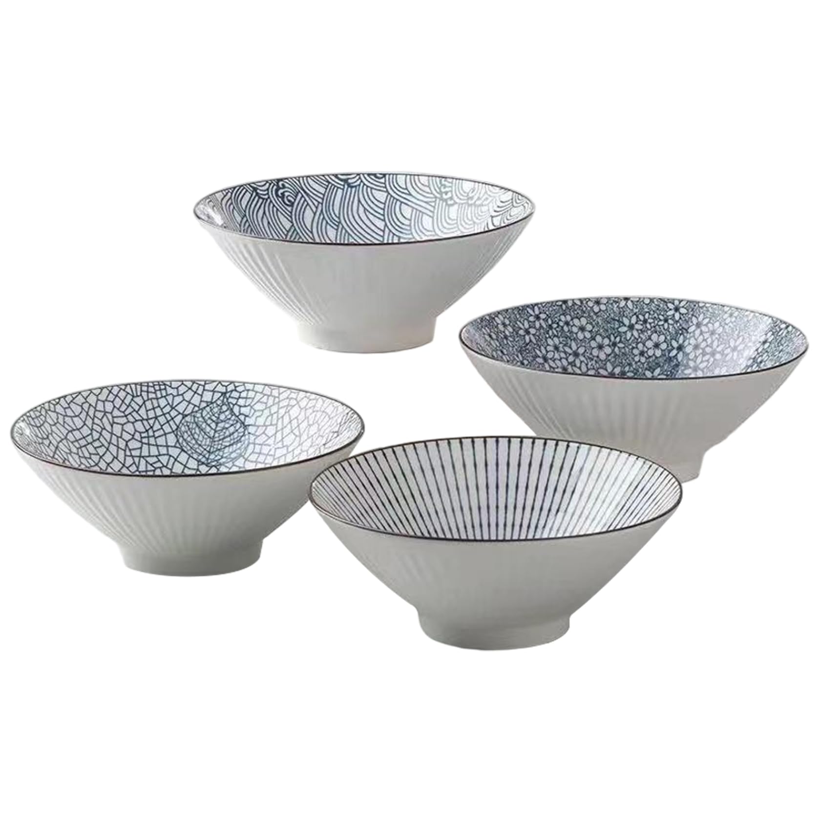 Cuencos japoneses para Ramen, 4 Cuencos Grandes de cerámica para Fideos Ramen de 20 cm, Multiusos para Cereales, sopas y Fideos. Juego de japoneses para Utensilios de Cocina.