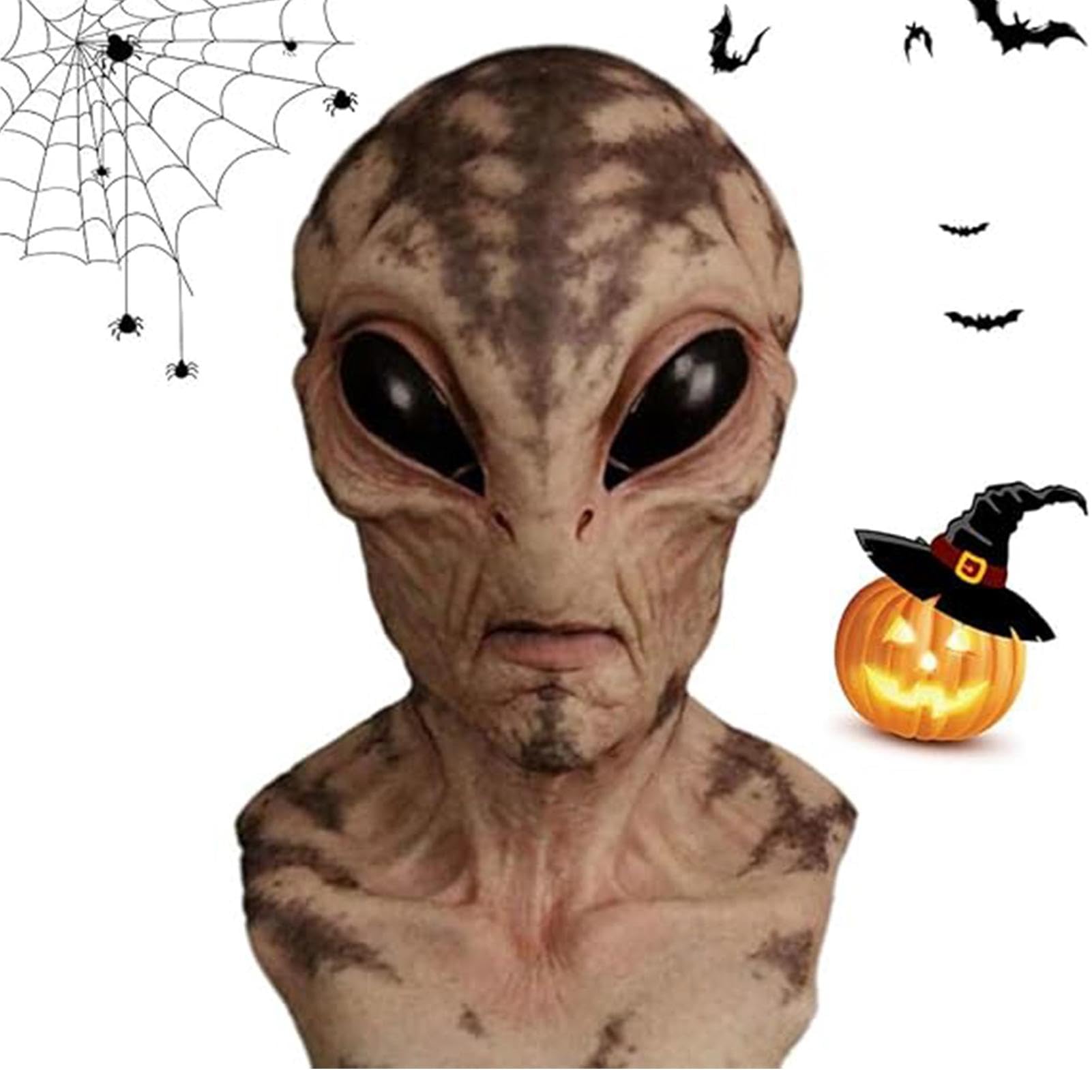 Máscara realista de extraterrestre | Máscara espeluznante y aterradora | Máscara de esqueleto de calavera de Halloween, máscara realista de cabeza completa, máscara de alienígena aterradora para