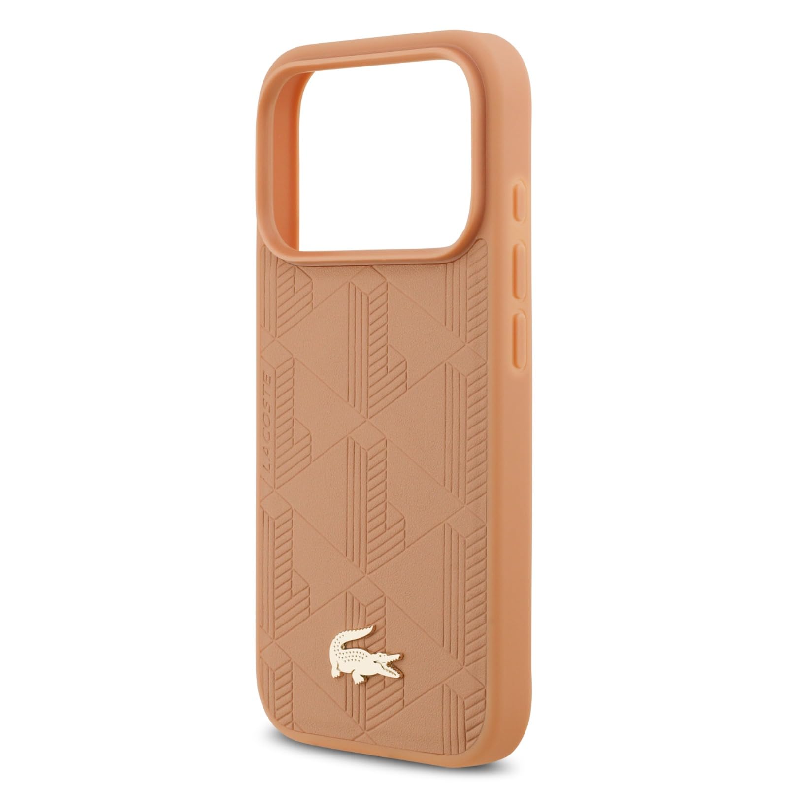Etui na iPhone'a 17 Pro Max, Lacoste kompatybilne z MagSafe, skóra PU, monogram, złote logo, stylowe, odporne na wstrząsy, różowe