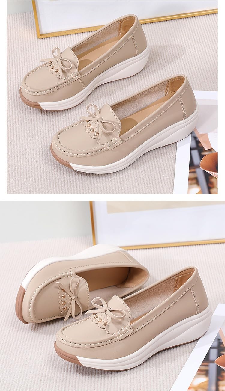 Mocassini ortopedici da donna con plateau, con catena, scarpe da passeggio ortopediche, mocassini classici con zeppa