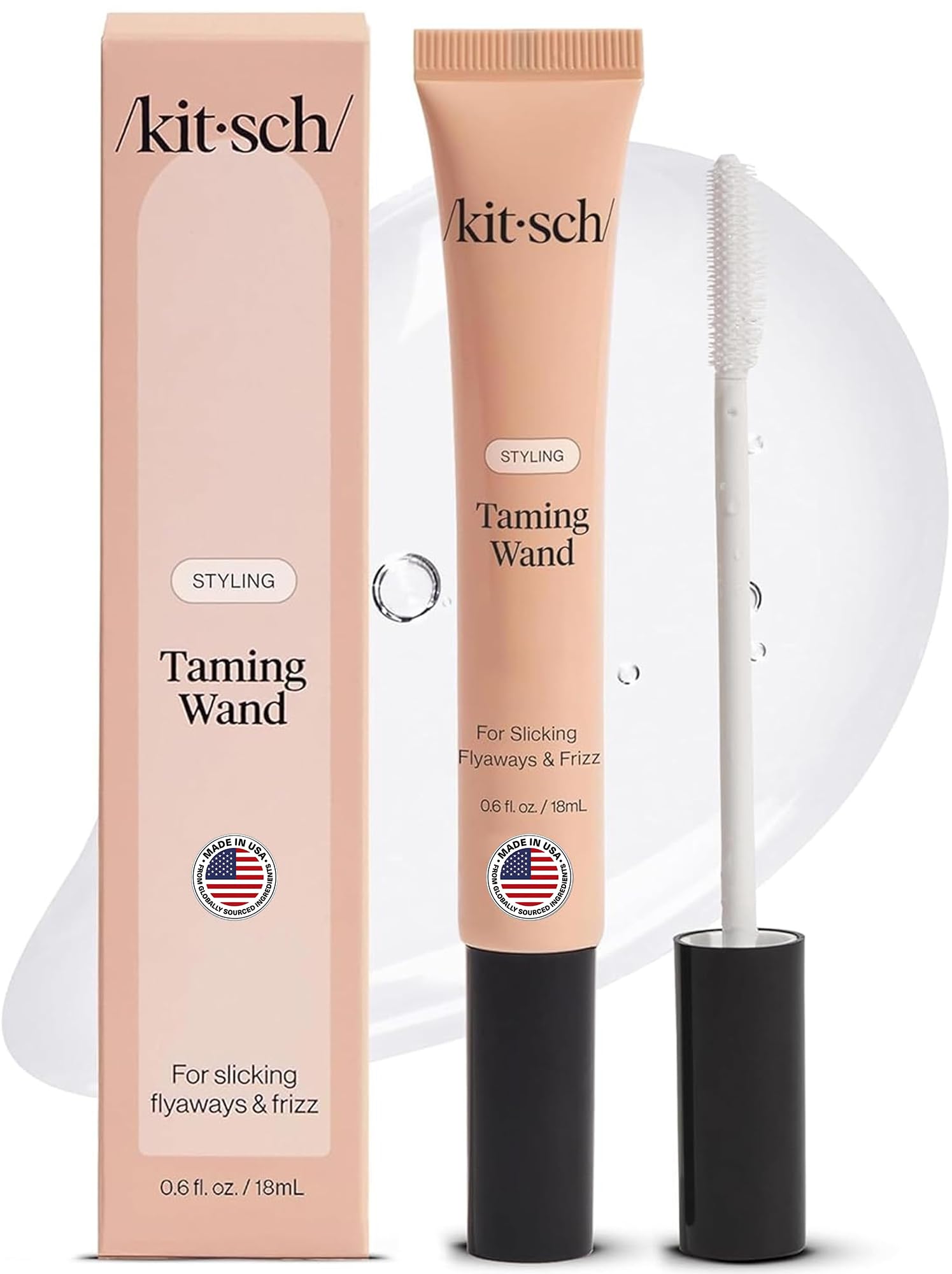 Kitsch Hair Taming Wand - 비오틴, 알로에 및 비타민 E가 함유된 헤어 플라이 어웨이 스틱 | 플라이어웨이용 투명 헤어 마스카라, 매끄러운 백 스타일 | 여행용 사이즈 - 18mL