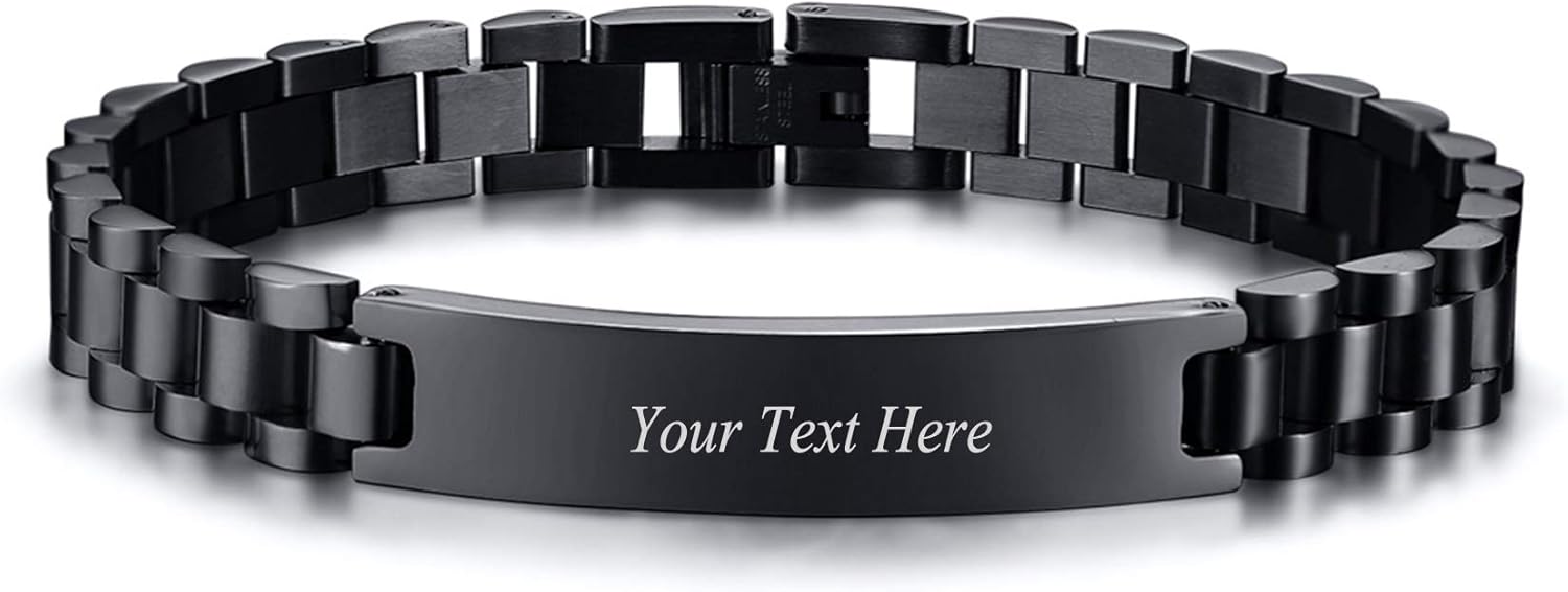 MEALGUET Personalized Customized Free Engraving Stainless Steel Chain Watch Band Wristband Link ID Bracelets for Men,8.2"