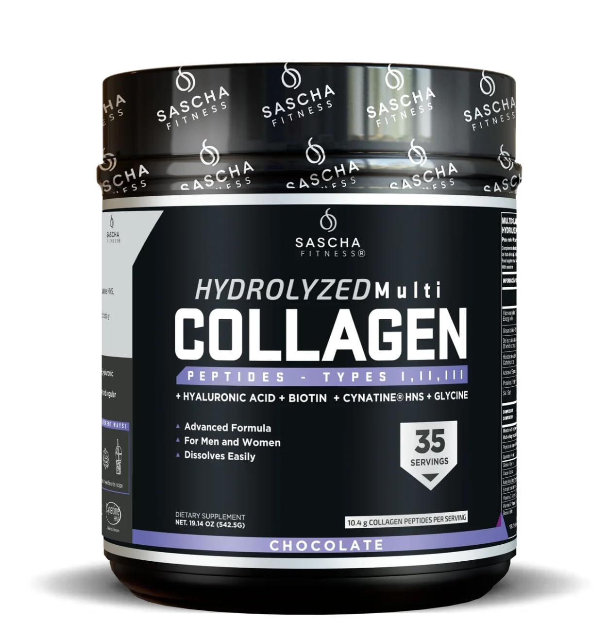 Hydrolyzed Multi Collagen Peptides Tipes 1,2 & 3 |Hyaluronic Acid|Biotin Cynatine HSN|Vitamin C & E |for Hairs, Skin & Bone Support|Chocolate Flavor