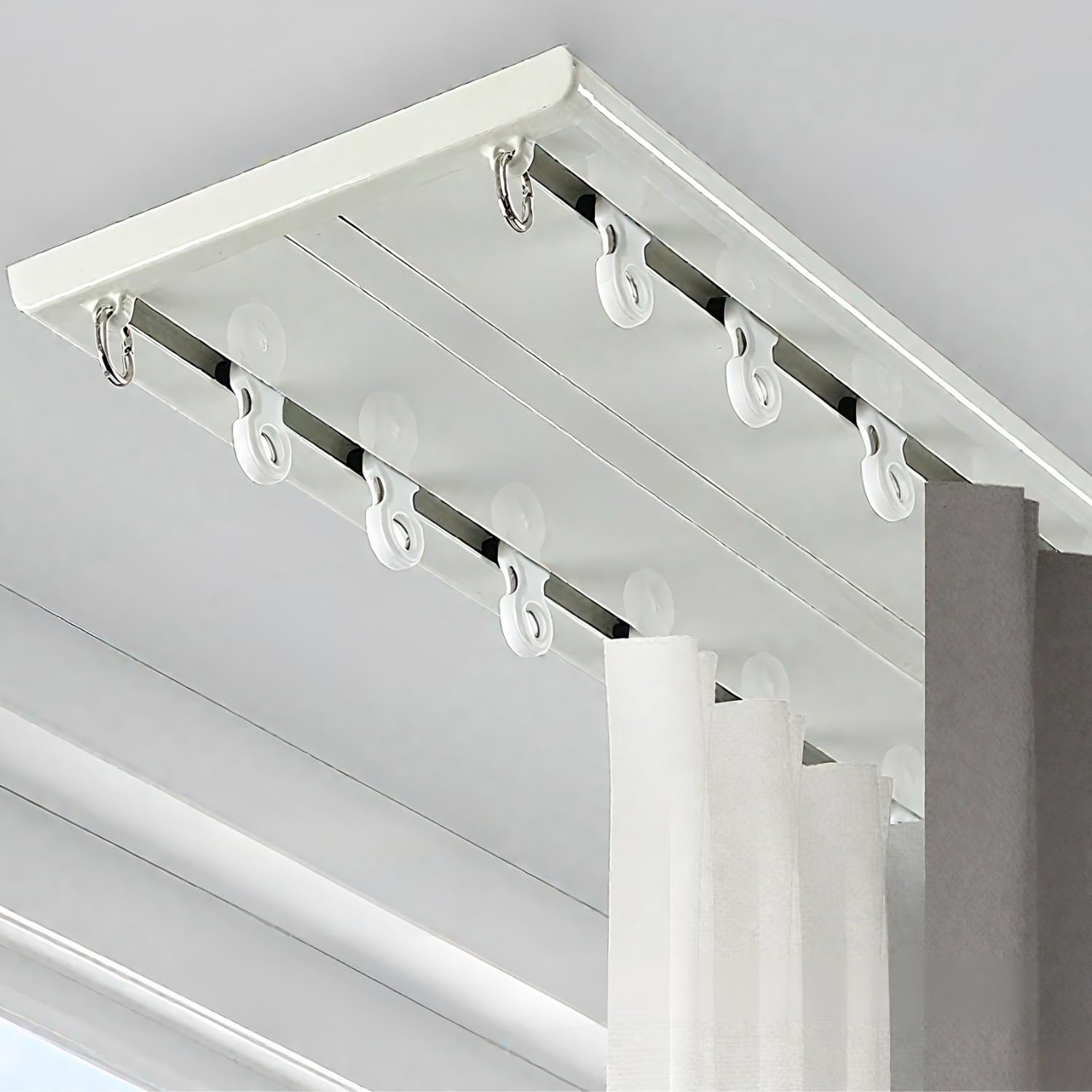 Kit de rails à rideaux robustes et réglables de 50 à 600 cm pour salon et salle de bain - Design caché - Tringle à rideaux et système de rails (230 cm)