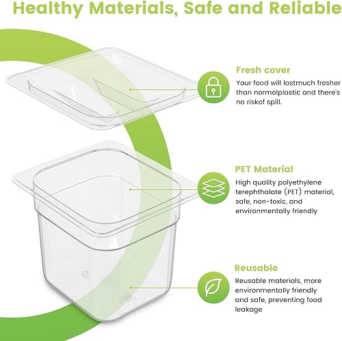 Miniatura 4 de 6 Pack Plastic Food Pan with Lid 1/6 Size 4 Inch Deep Restaurant Clear Food Storage Containers with lids Polycarbonate Commercial Hotel Pans for 6