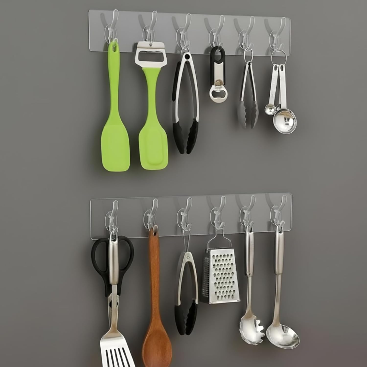 Wall Hanger Hooks for Hanging Clothes Home Kitchen Office Bathroom Bedroom Door (6 Hooks) (Transparent, 6 Hooks, Self Adhesive Hook Hanger Strip - 2 Pcs)-image-9