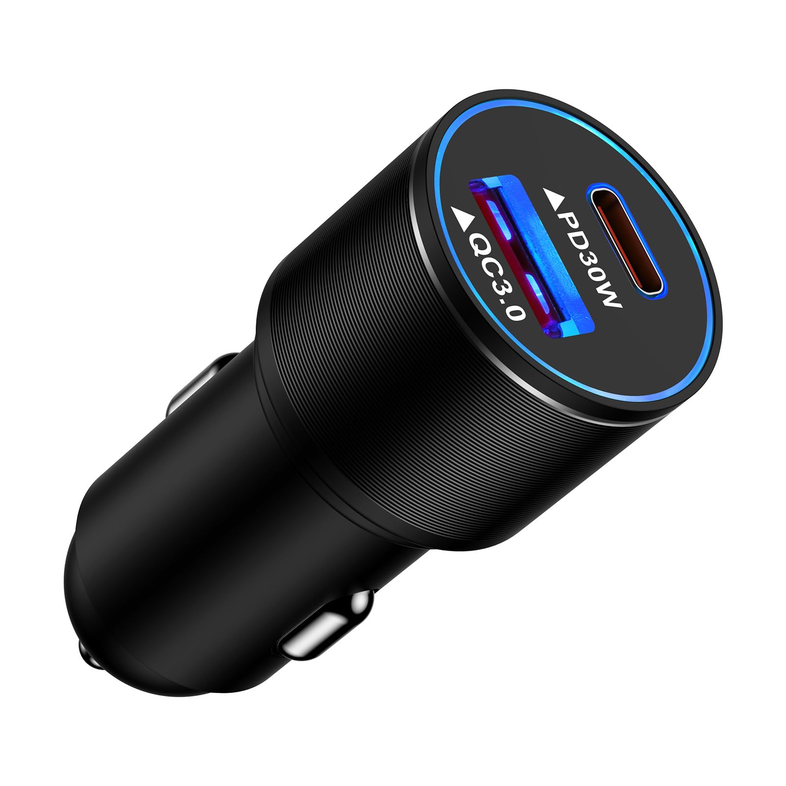 48W 車載充電器 シガーソケット USB-C & USB A 【PD30W+QC18W 急速充電】2ポート カーチャージャー タイプc QC3.0 超小型 しがーソケット 12V/24V車対応 usbソケット リングライト付き iPhone16 15 14 13 12 11 8 7 Pro Max XS iPad Samsung Sony Pixel など各種対応 (ブラック)