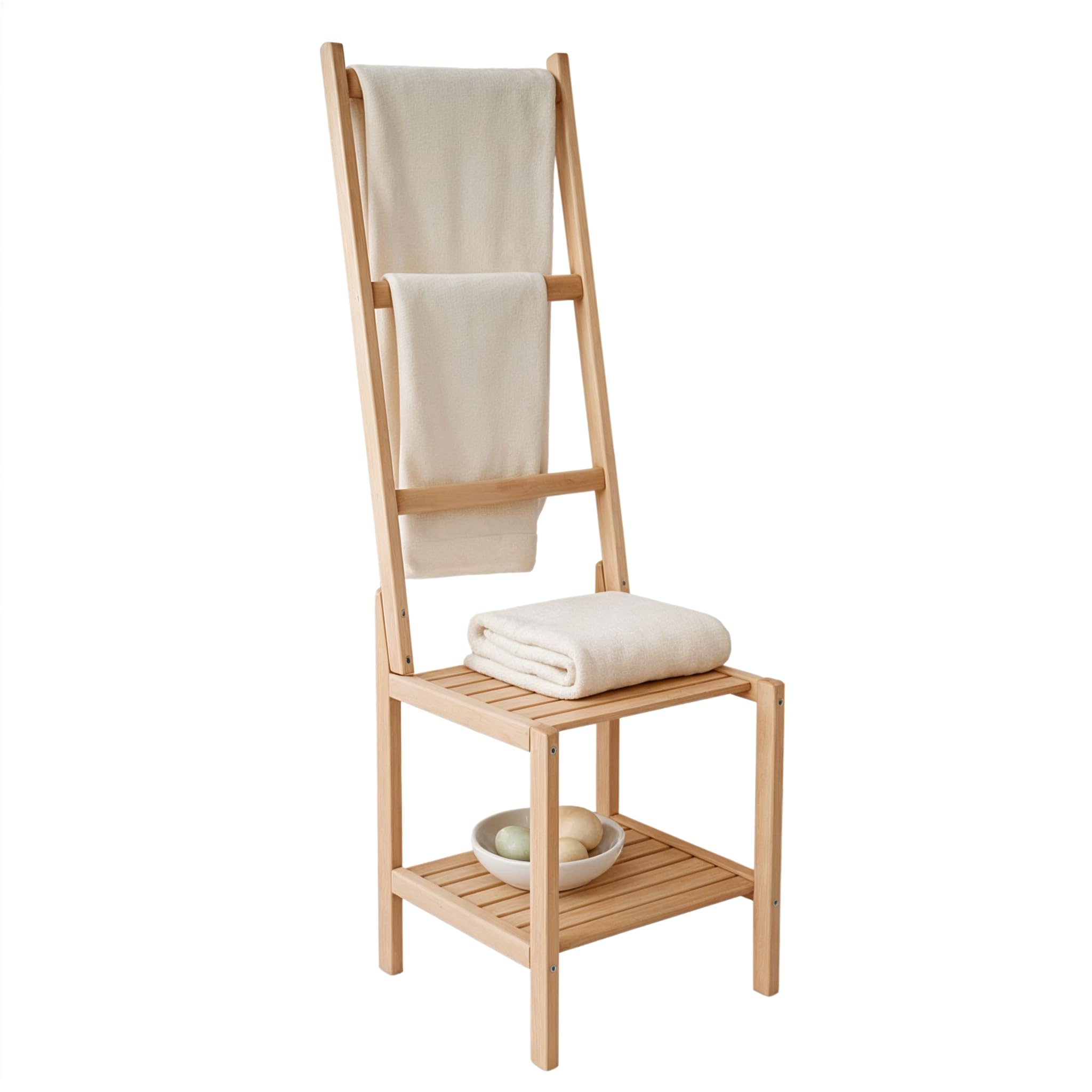 Chaise porte-serviettes en bois de hêtre, 40 x 40,5 x 133 cm, porte-serviettes de bain et chambre à coucher, petit homme serviteur, fabriqué en Italie