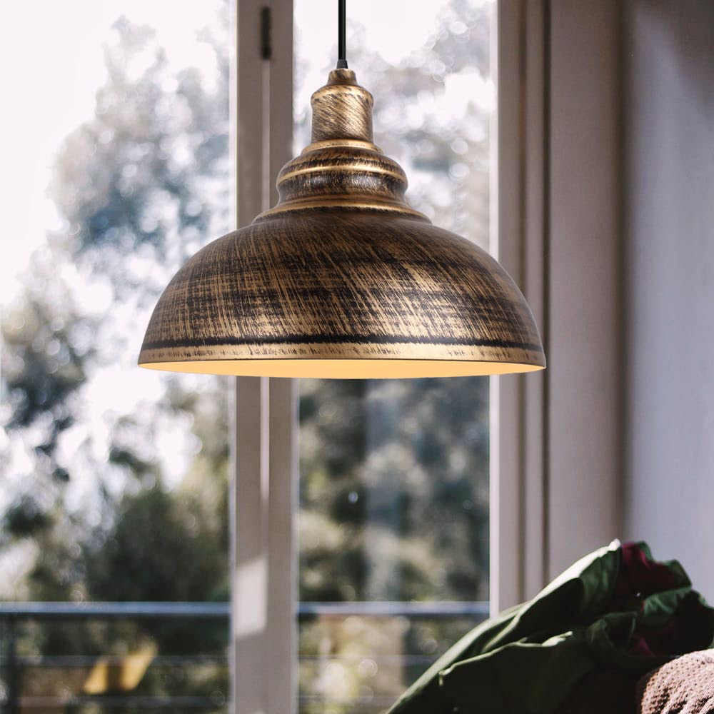 iDEGU 2 Pcs Lampadari a Sospensione Vintage Industriale, Lampadario In Ferro Lampadario Soffitto E27 per Ristorante Sala da pranzo Cucina - Diametro 29 cm, Ruggine e Rame