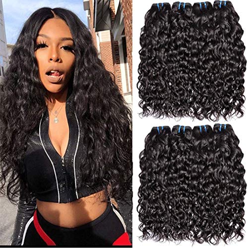 Malaysian Virgin Hair 4 Bundles 8A Wet and Wavy Curly Human Hair Weave Bundles Water Wave Unprocessed Malaysian Curly Human Hair Extensions Natural Color(16 18 20 22)