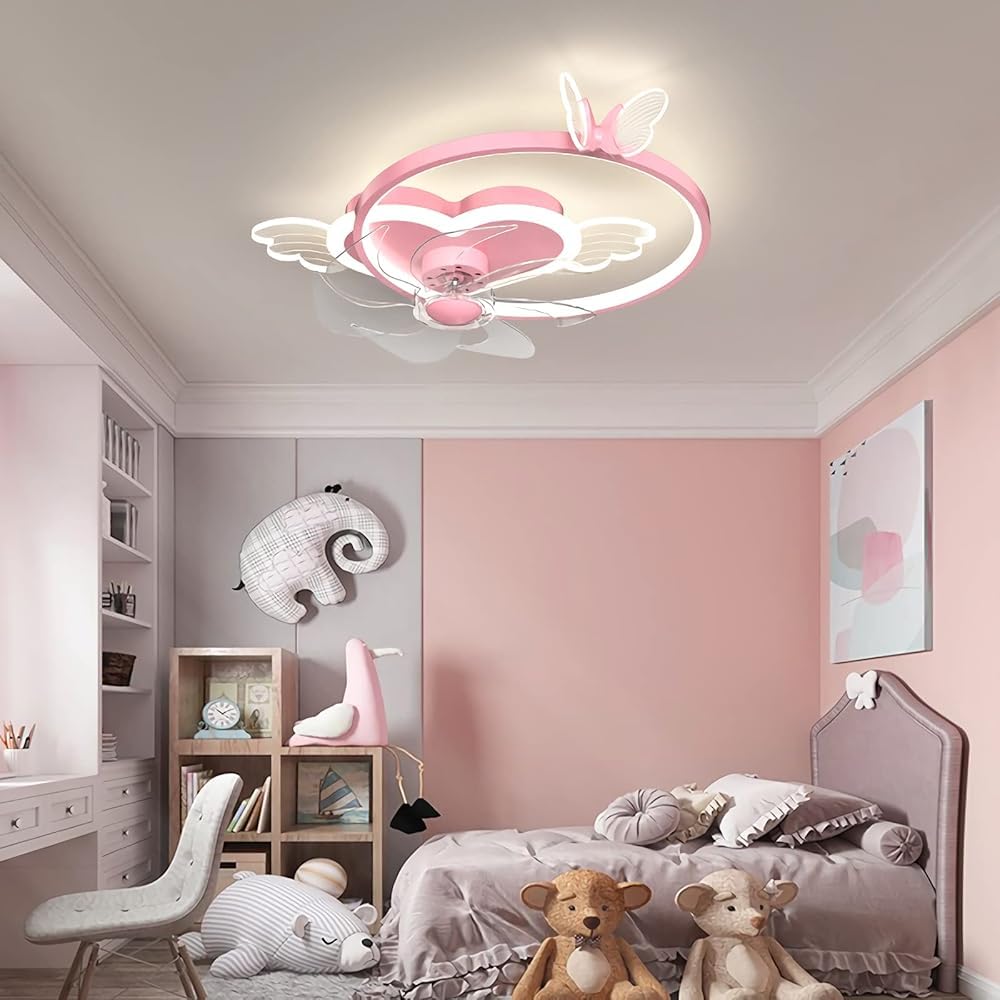 SXDMOUBK Fan Lamps，Kids Ceiling Fans with Lights for Bedroom,Quiet Light Remote Reversible 6 Speeds Modern Led Dimmable (Size:D,Color:Pink)