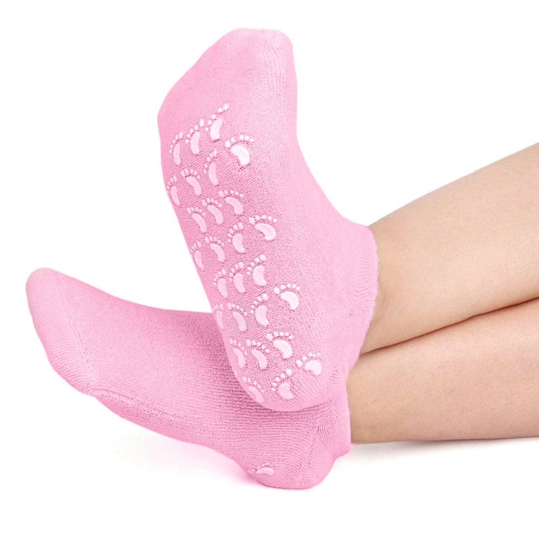 LuxulaUltra-Soft Moisturizing Socks with Spa Gel for Repair Cracked Skin Treatment (Pink)