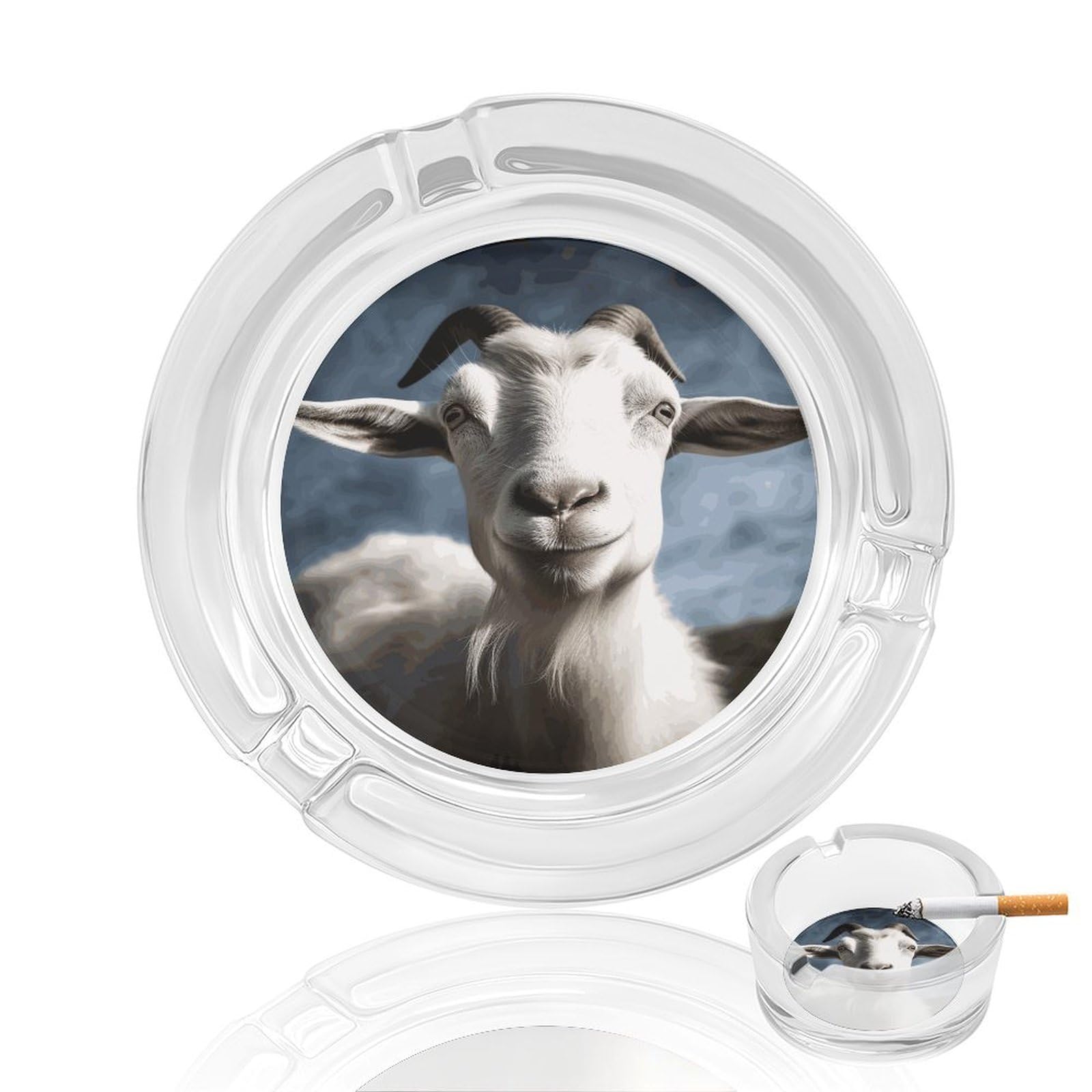 Goat Glass Ashtray for Cigarette,Cigarette Ashtray for Indoor Or Outdoor Use,Cigar ash trays case with 3 Notches-Glass Decor Gift for Men Smokers