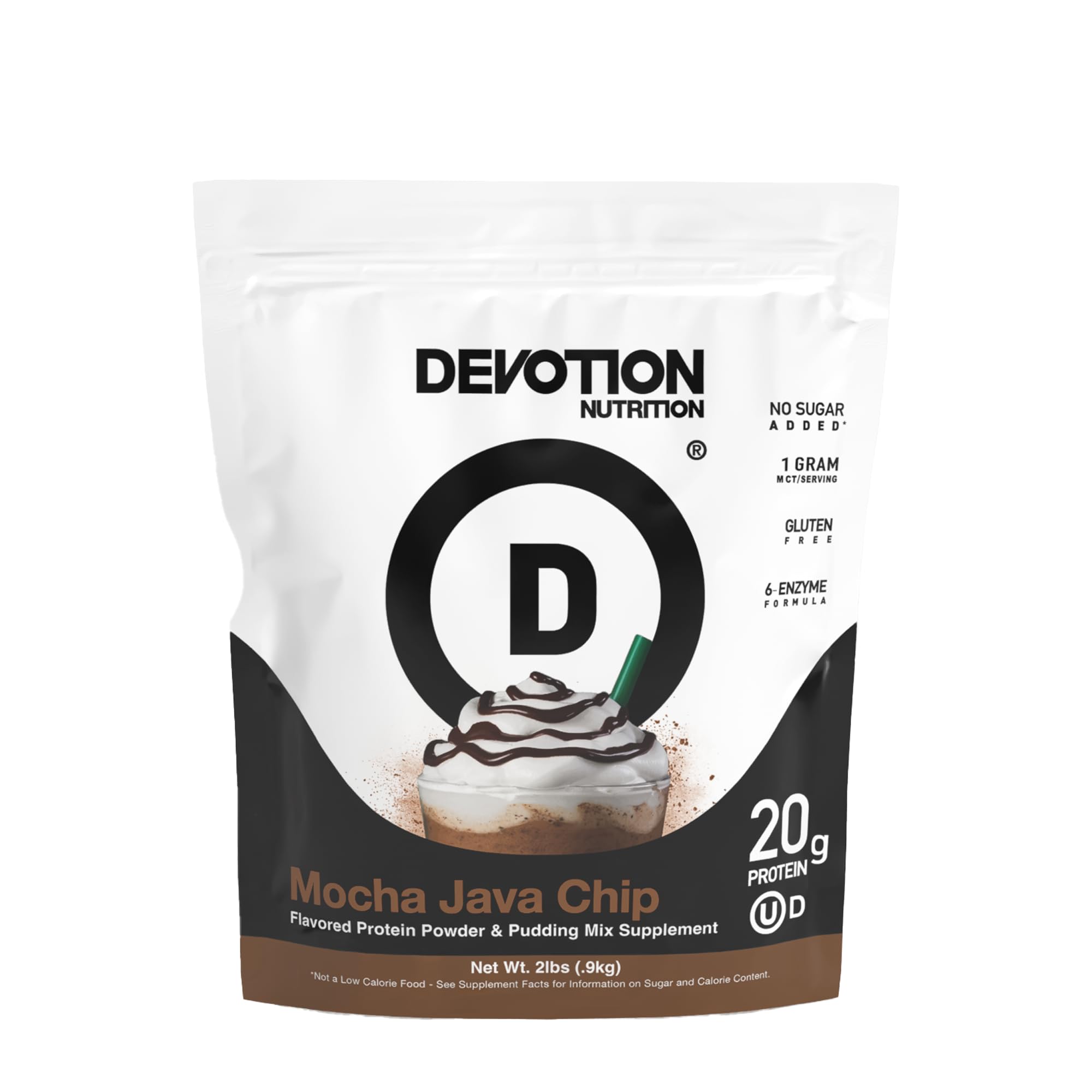 Devotion Nutrition Protein Powder Mocha Java Chip – 20g Whey Isolate & Casein Protein Blend – No Added Sugar, Low Carb, Gluten-Free, Keto-Friendly, 1g MCT, Kosher – 2lb Pouch