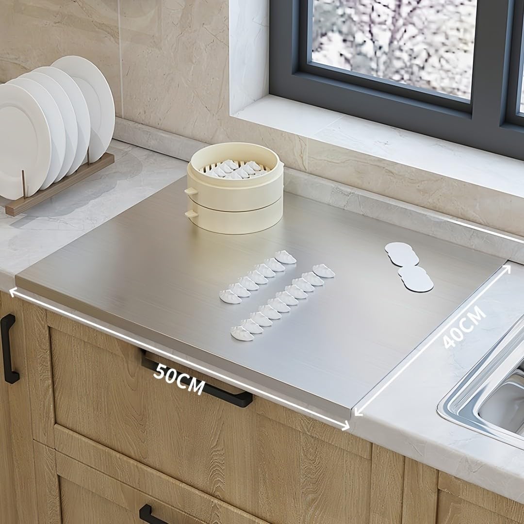 Tabla de Cortar Acero Inoxidable 40x50 cm, Borde 2 cm, Protector Encimera para Cocina
