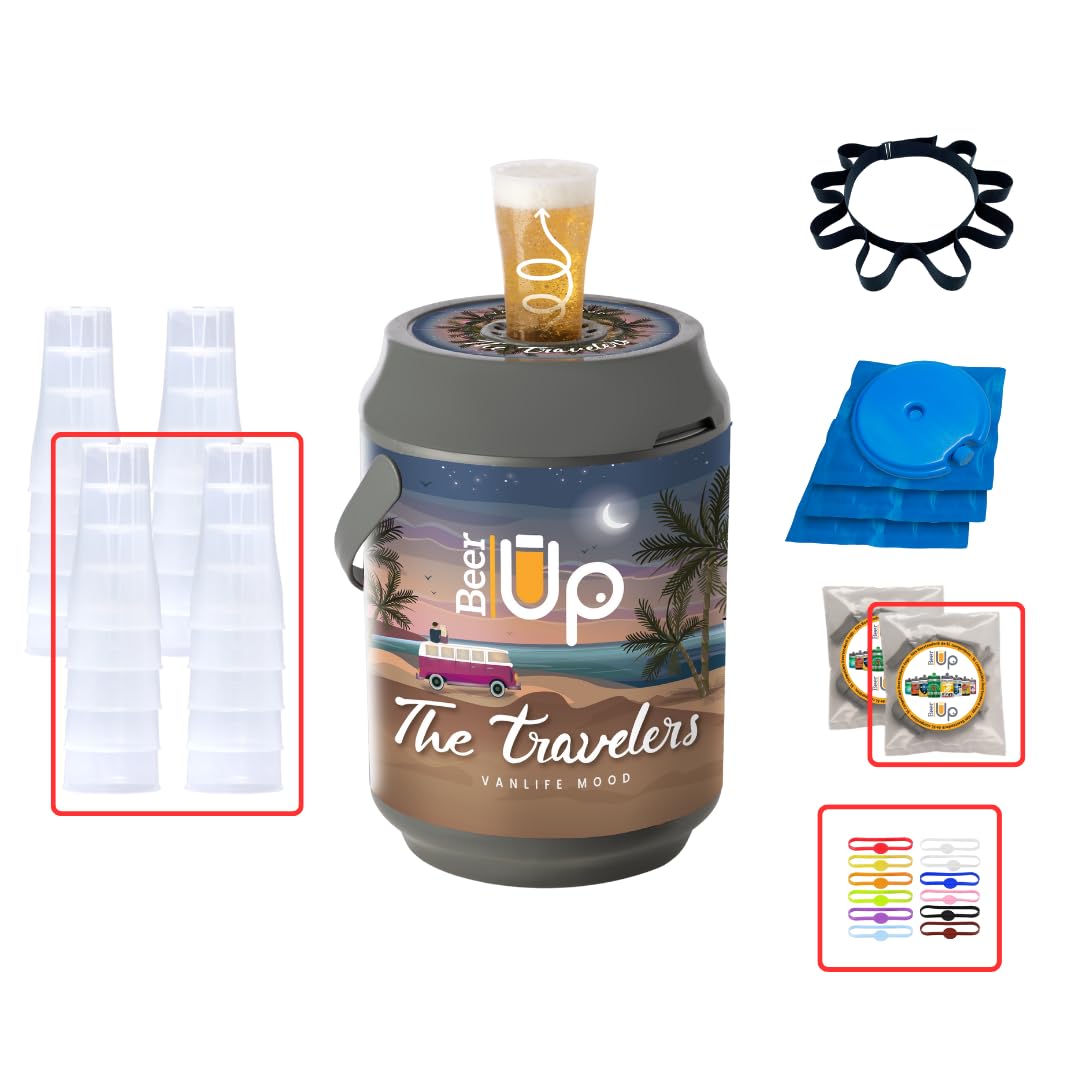 BeerTender® Tireuse à bières portative 20 verres 4 kits fûts ceinture porte verres 12 marqueurs 20h froid remplissage fond