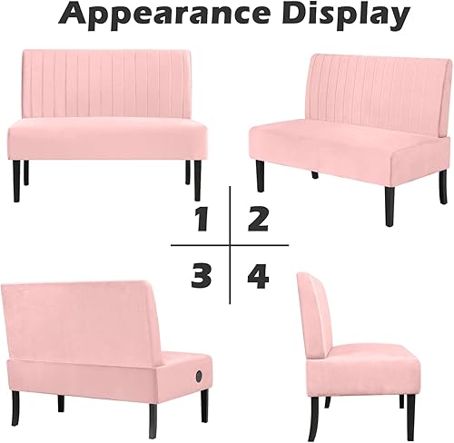 Miniatura 5 de STHOUYN Mini sofá pequeño y cómodo sofá de dos plazas sin brazos para dormitorio con puerto USB, sofás de terciopelo para espacios pequeños sala de
