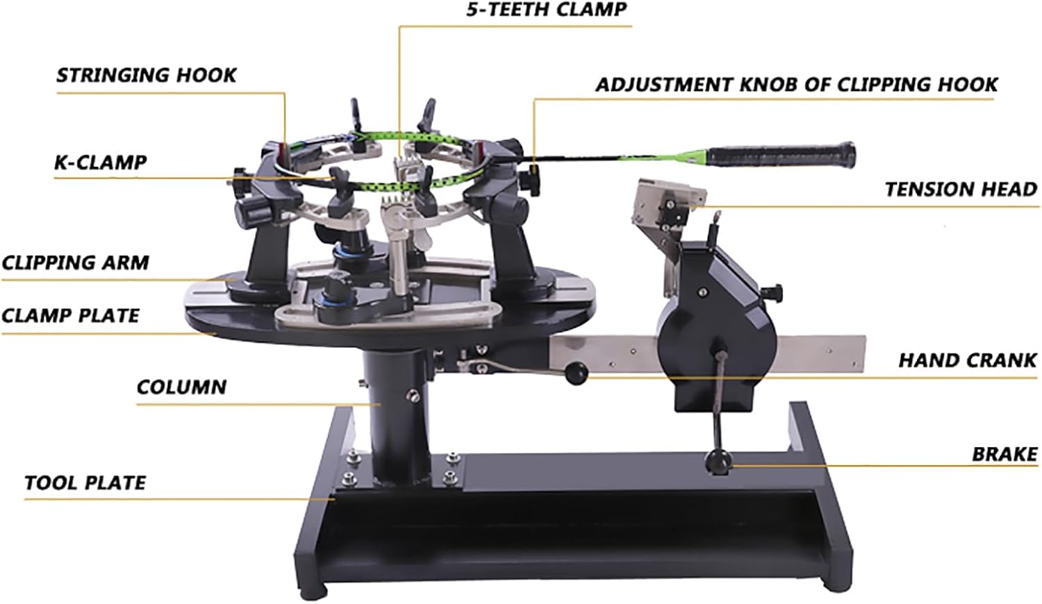 JOSBY Desktop Racket Stringing Machine, Dual Purpose Stringing Machine, 360-Degree Turntable, with Full Set of Pulling Tools, Easy Operation, for DIY Tennis or Badminton Rackets