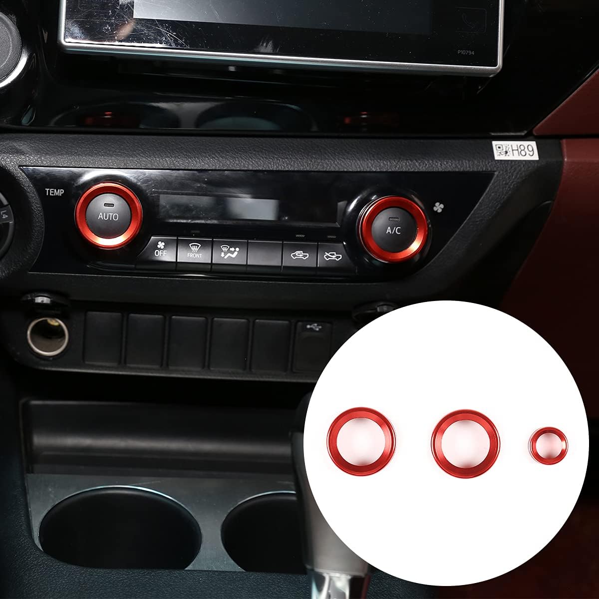 3 Pcs Car Aluminum Alloy Rear View Mirror Adjustment and Volume Knob Cover Trim for Toyota Hilux 2015 2016 2017 2018 2019 2020 2021 (Red)