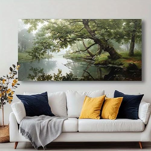 AEFOUU Canvas Wall Art Print Forest River Abstract Painting for Living Room Bedroom Office Picture Modern Home Artwork Wall Decor(30x60cm/12x24in/Frameless)