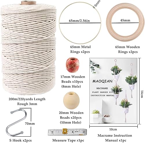 Miniatura 9 de Kit de macramé de 169 piezas para principiantes de 0.118 in x 220 yardas, de algodón natural, para colgar en la pared, los mejores suministros de