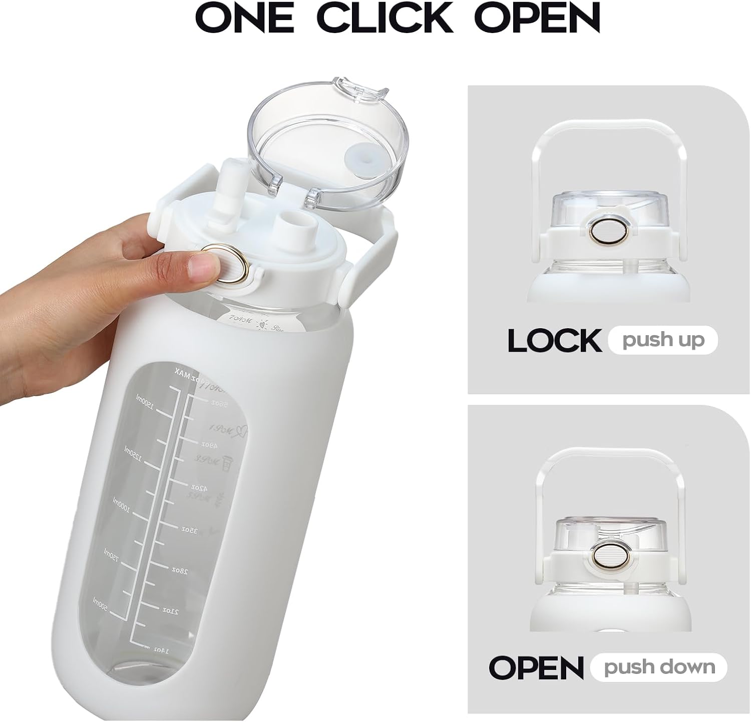 74 oz Glass Water Bolttles with Straw Large Motivational Water Bottle with Time Marker Sports Water Bottles with Silicone Sleeve and Handle Lid 2.2L Water Jug for Gym Workout - Image 4