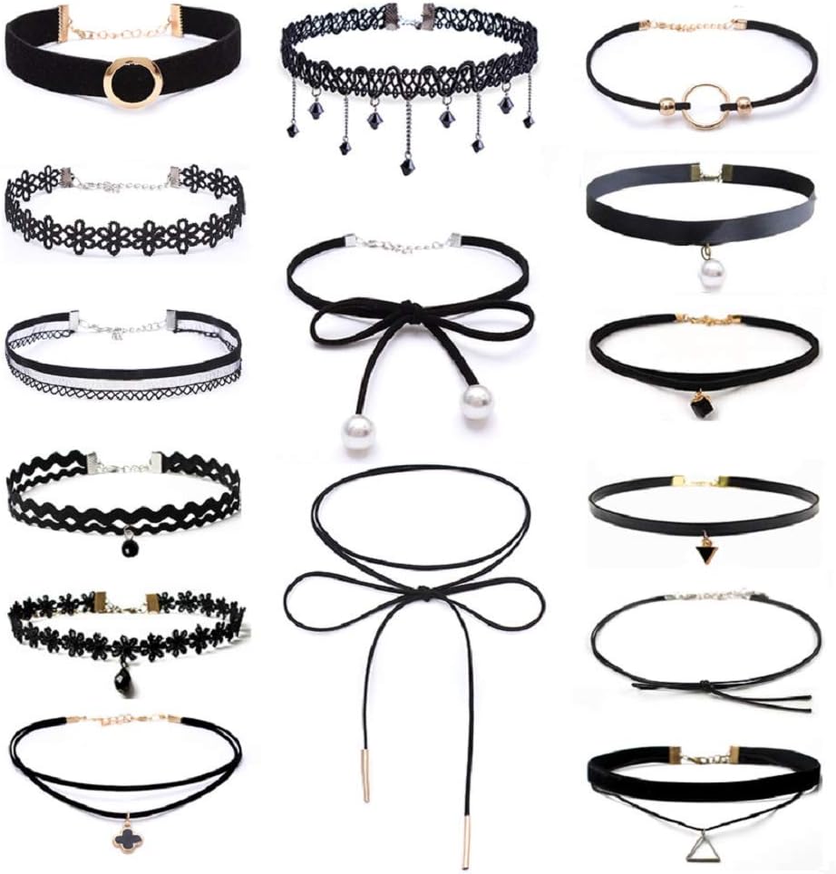 15 PCS Black Choker Necklace Set for Girls Women,Choker Necklace Gothic Classic Velvet Stretch Tattoo Lace