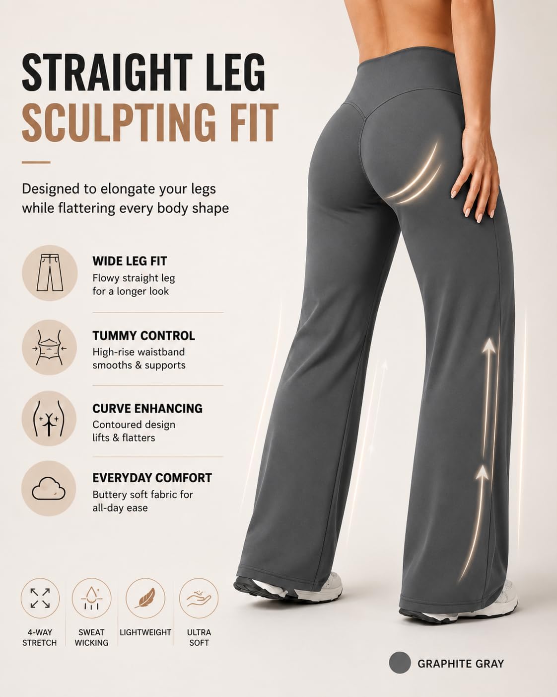 Women Straight Leggings Bottoms Wide Leg Pants High Waist Stretchy Comfy No Front Seam Yoga Workout Sweatpants