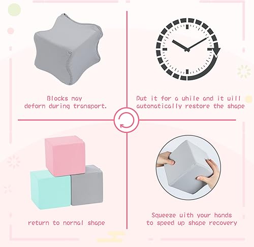 Miniatura 9 de TRENDBOX 6 bloques de espuma para niños pequeños, cubos de espuma suave de 5.5 pulgadas con funda lavable desmontable, bloques de juego suaves para