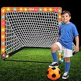 Hitish Leuchtende Fußballtor Kinder Set, Fußballnetz Pop-Up Faltbar mit Tragetasche, Fußball Tore mit Größe 3 Fußball, Fussballtore Geschenk für Garten & Outdoor, 120 x 90 cm