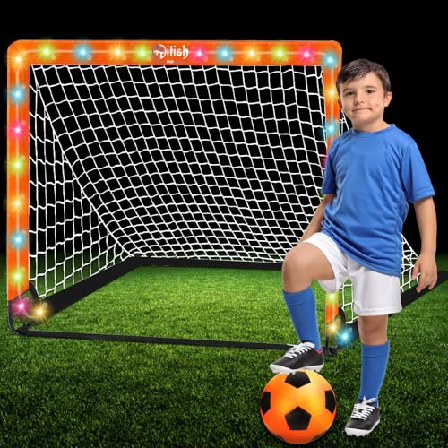 Hitish Kids Soccer Goals Set for Backyard - Portable Pop Up Light Soccer Net for Toddler Age 3-5 6-8 8-10 10-12 and Ball - Youth Target Soccer Games Sports Gift for Outdoor, 4 x3Ft