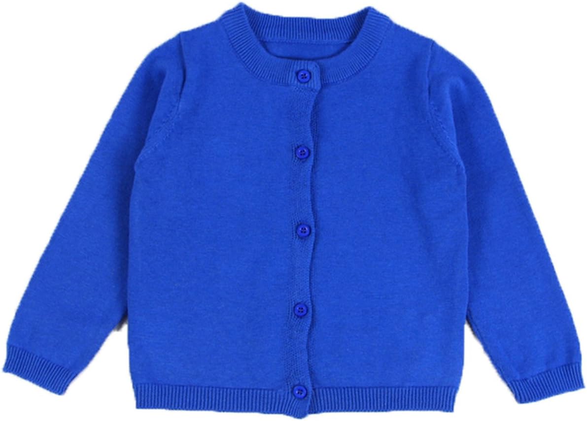 Little Girls Cute Crew Neck Long Sleeve Button-Down Solid Cotton Fine Knit Cardigan Sweaters