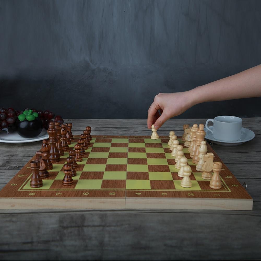 Jeu D'Échecs En Bois 3 En 1 Portable Échiquier Pliable Echec Chess