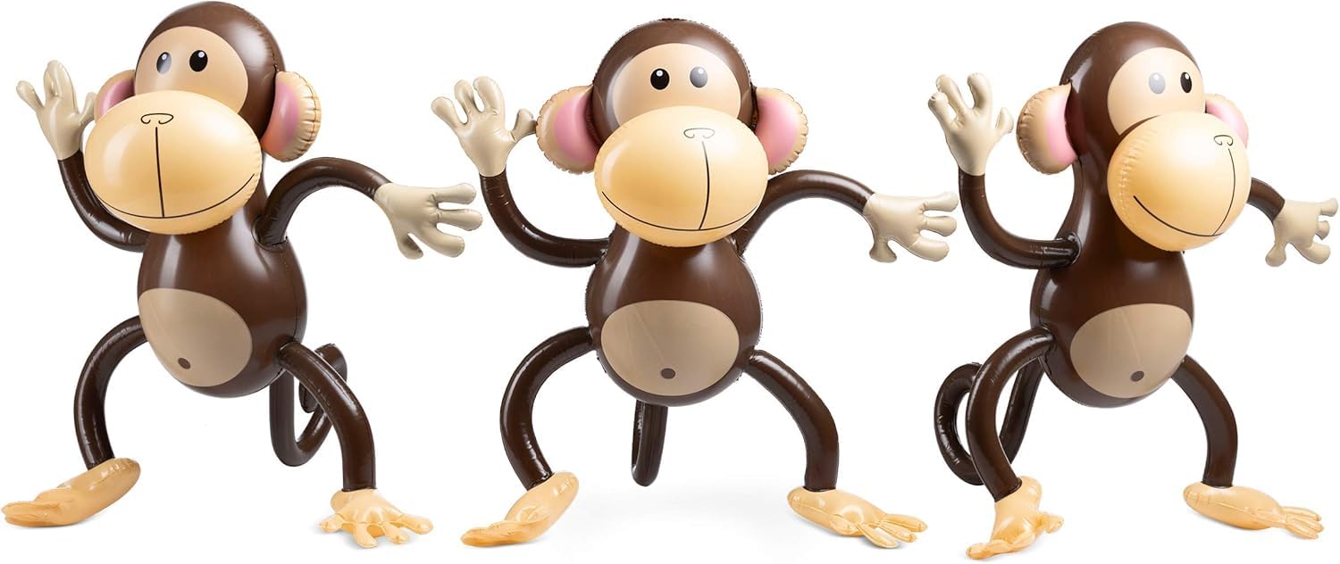 Happium Large Inflatable 3pcs Monkey 27-Inch Monkeys for Baby Shower Safari, Jungle Theme Party Decorations - Image 3
