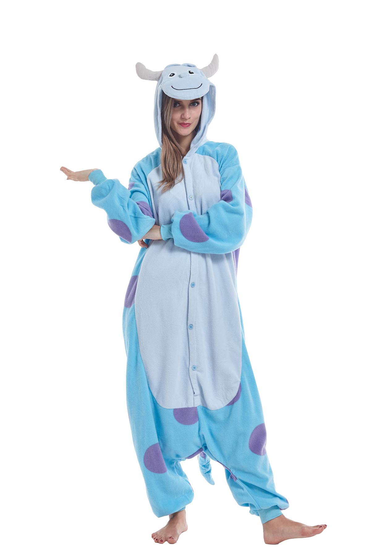 cosMonstersUnisex Sullivan Onesie Adult Costume Pajamas for Women and Men Halloween Cosplay Animal Onesies (Sullivan,Medium)