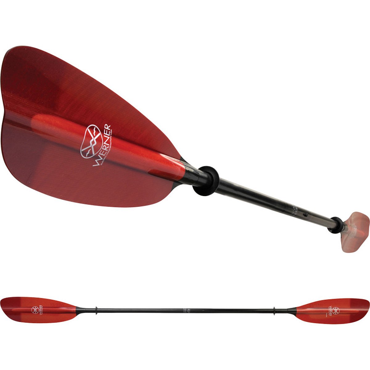 Werner Camano 2-Piece Paddle - Fiberglass Blades/Straight Shaft Red, 230cm Standard Shaft