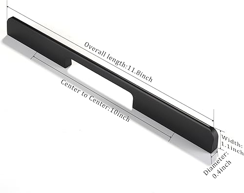Miniatura 2 de Satanga Tiradores de gabinete de cocina con agujero central de 10 pulgadas, barra negra mate moderna, paquete de 5 tiradores sólidos estilo europeo