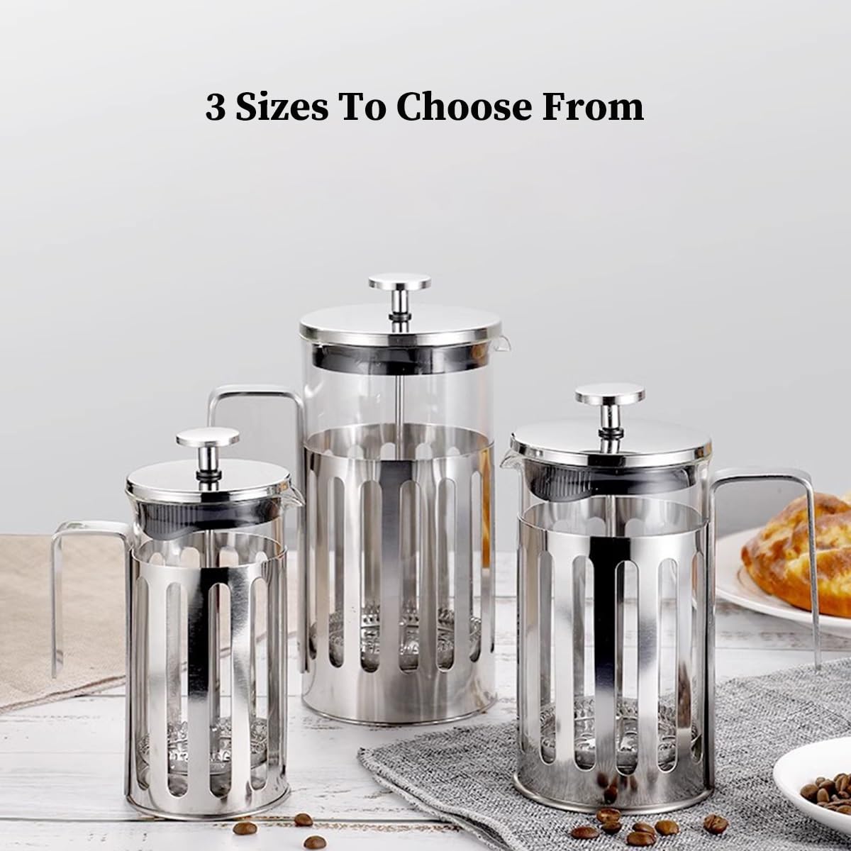 Cafetera de prensa de acero inoxidable con sistema de 3 filtros, resistente al calor, prensa francesa, diseño aislado de vidrio