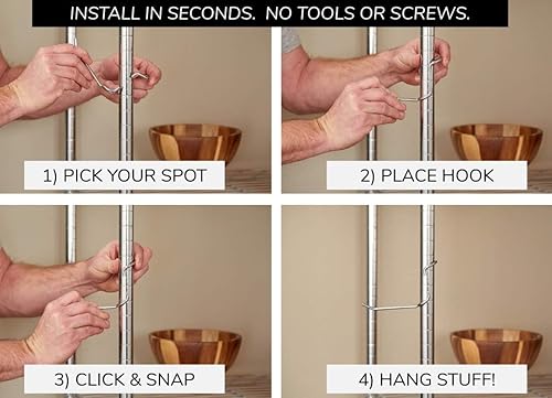 Miniatura 2 de Paquete de 5 ganchos para poste de estante  Paquete variado cromado  Ganchos fijables para estantes de metro, metal o alambre de 1 pulgada