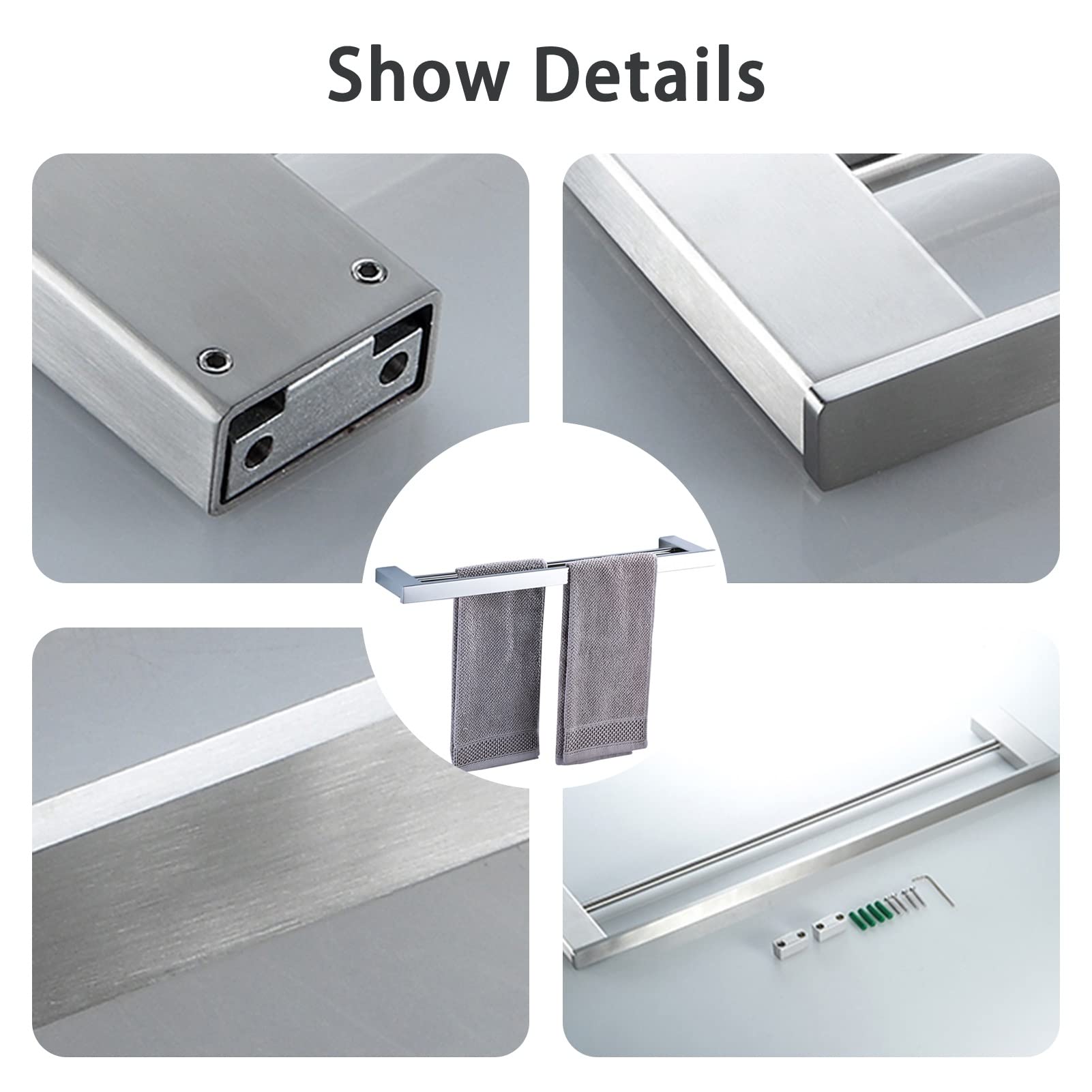 Soporte de toalla de mano de baño, barra de riel de toalla montada en la pared, rejilla de toallas de acero inoxidable SUS 304 para ropa de hardware y plato de cocina, 50 cm-70 cm, tornillos de