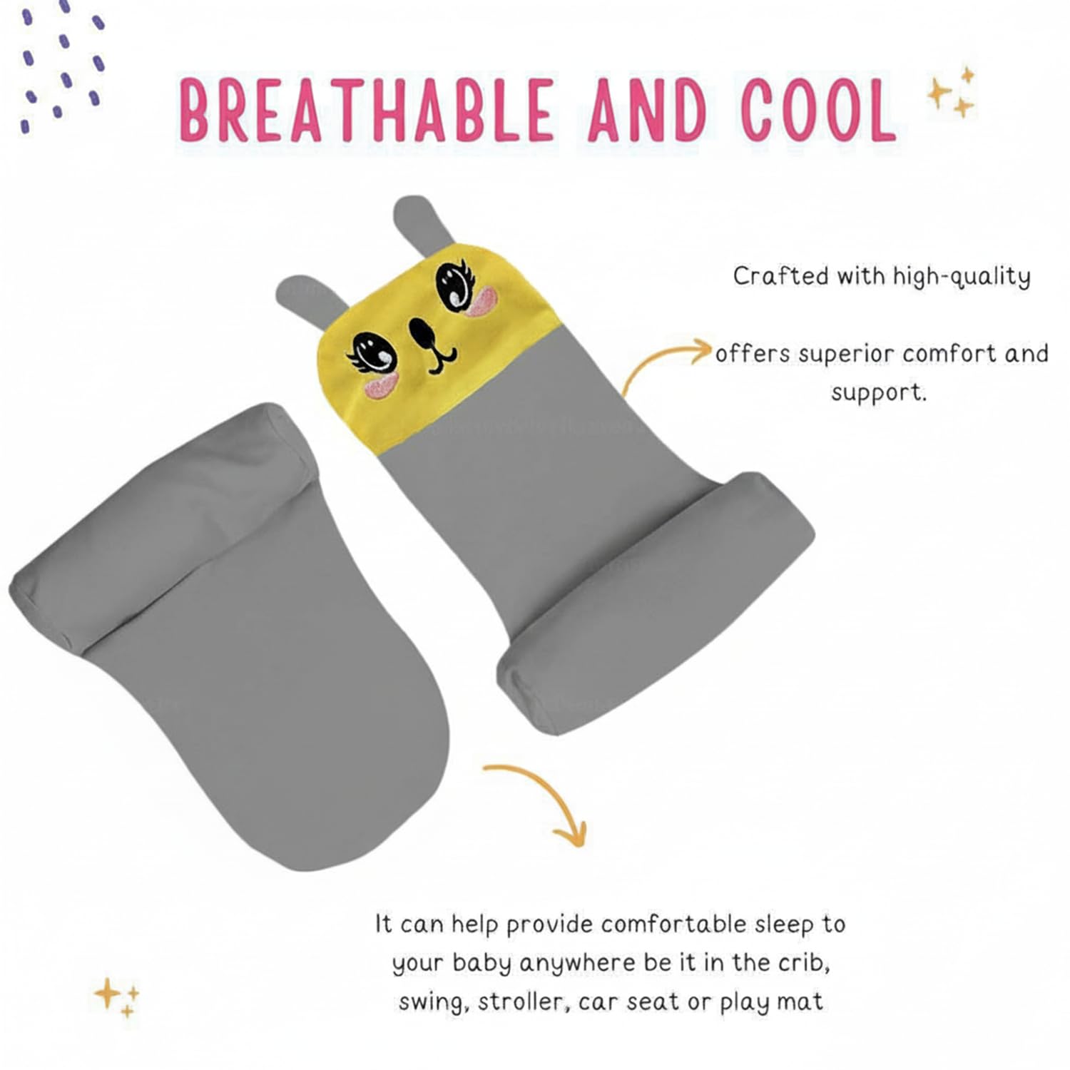 Kausbabi Baby Sleeping Support Pillow with Side Rollers | Newborn Safety Sleeping Pillow Set | Soft Cotton Infant Neck Pillow for 0–12 Months | Anti-Flat Head Cushion for Baby Boys & Girls (New) 1