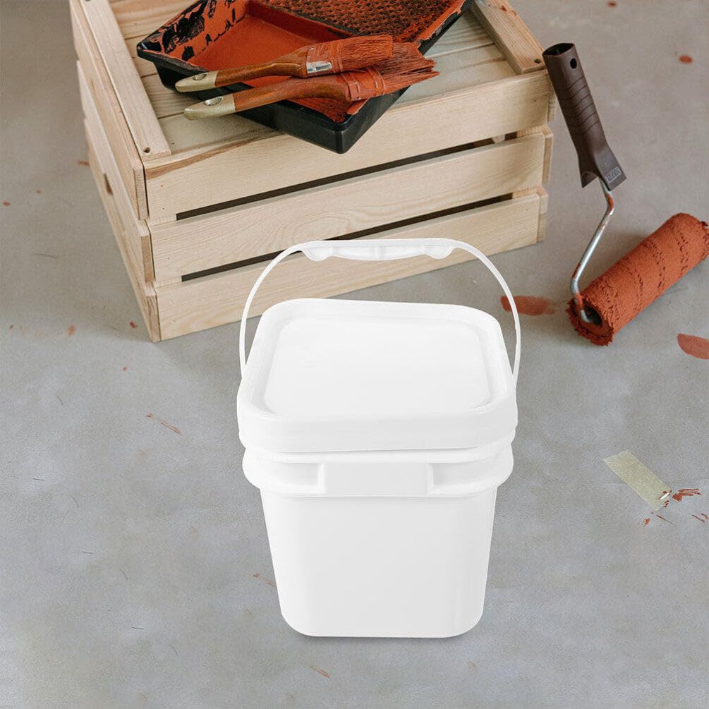 Cubo de Pintura de Plástico Blanco PP con Tapa 5l, 2 Piezas | Asa, Reutilizable y Ligero, Formato Cuadrado, Uso Multipropósito para Almacenamiento
