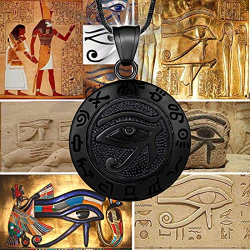 Hipunk Eye of Horus Necklace 316L Stainless Steel Egyptian Ancient Wedjat Eye of Ra Horus Symbol of Protection Mens' Amulet Protective Coptic Jewelry SP00092