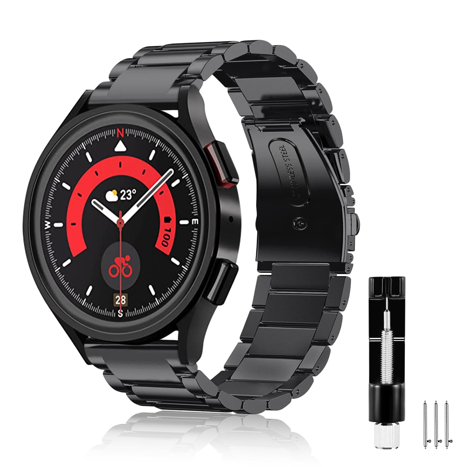 Correa compatible con Samsung Galaxy Watch 7/6/5/4 1.575 in 1.732 in, FE 1.575 in, 6/4 Classic 1.850 in 1.693 in/1.654 in 1.811 in, 5 Pro 1.772 in, 0.787 in Correa de repuesto de acero 3