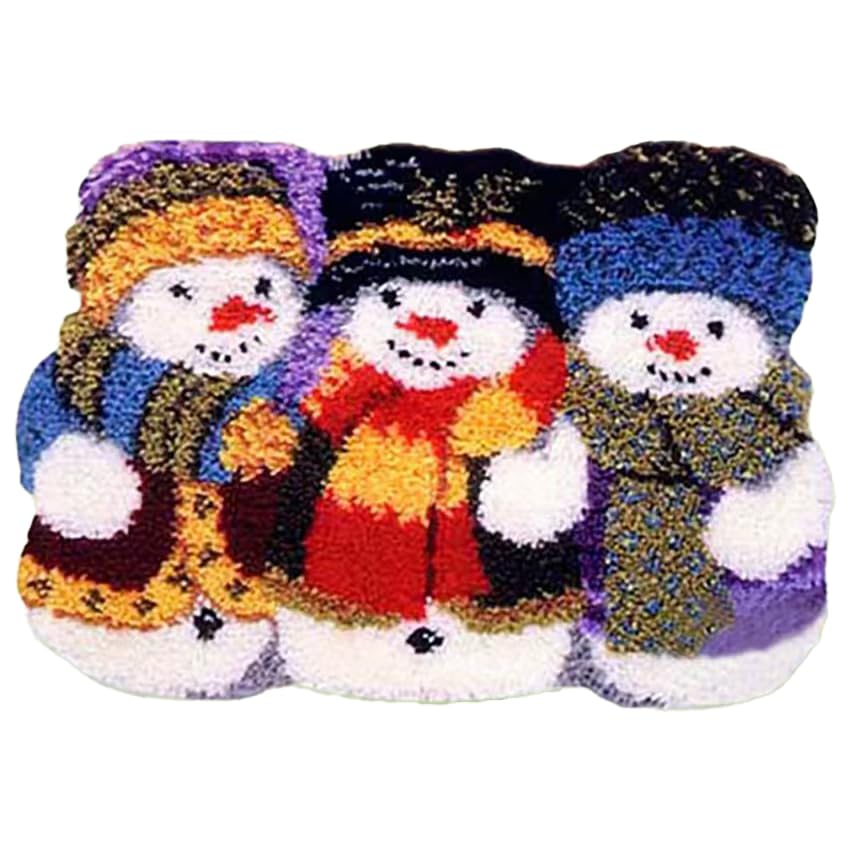 Image of Howie's Latch Hook Kits for Adults, DIY Christmas Latch Hook Kit Rug Crochet Yarn, Color Preprinted Pattern Embroidery Decoration(Three Snowmen, 20.47 x 14.96 inch)